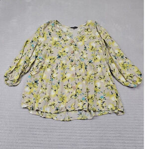Unique Spectrum Shirt Womens 1X Floral Print Button Front 3/4 Sleeve Boho Spring